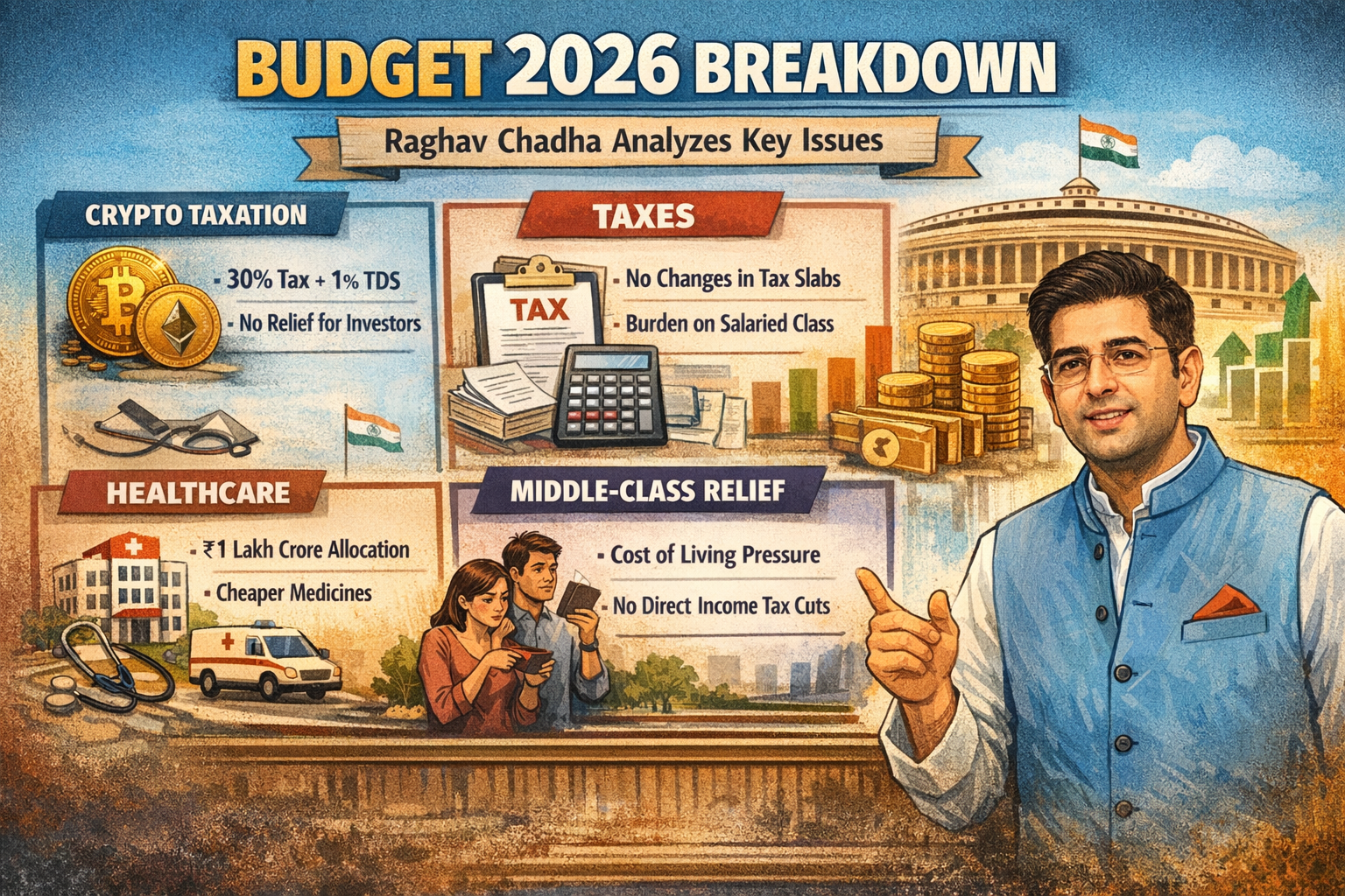 Crypto, Taxes, Healthcare & Middle-Class Relief: Raghav Chadha’s Perspective on Union Budget 2026