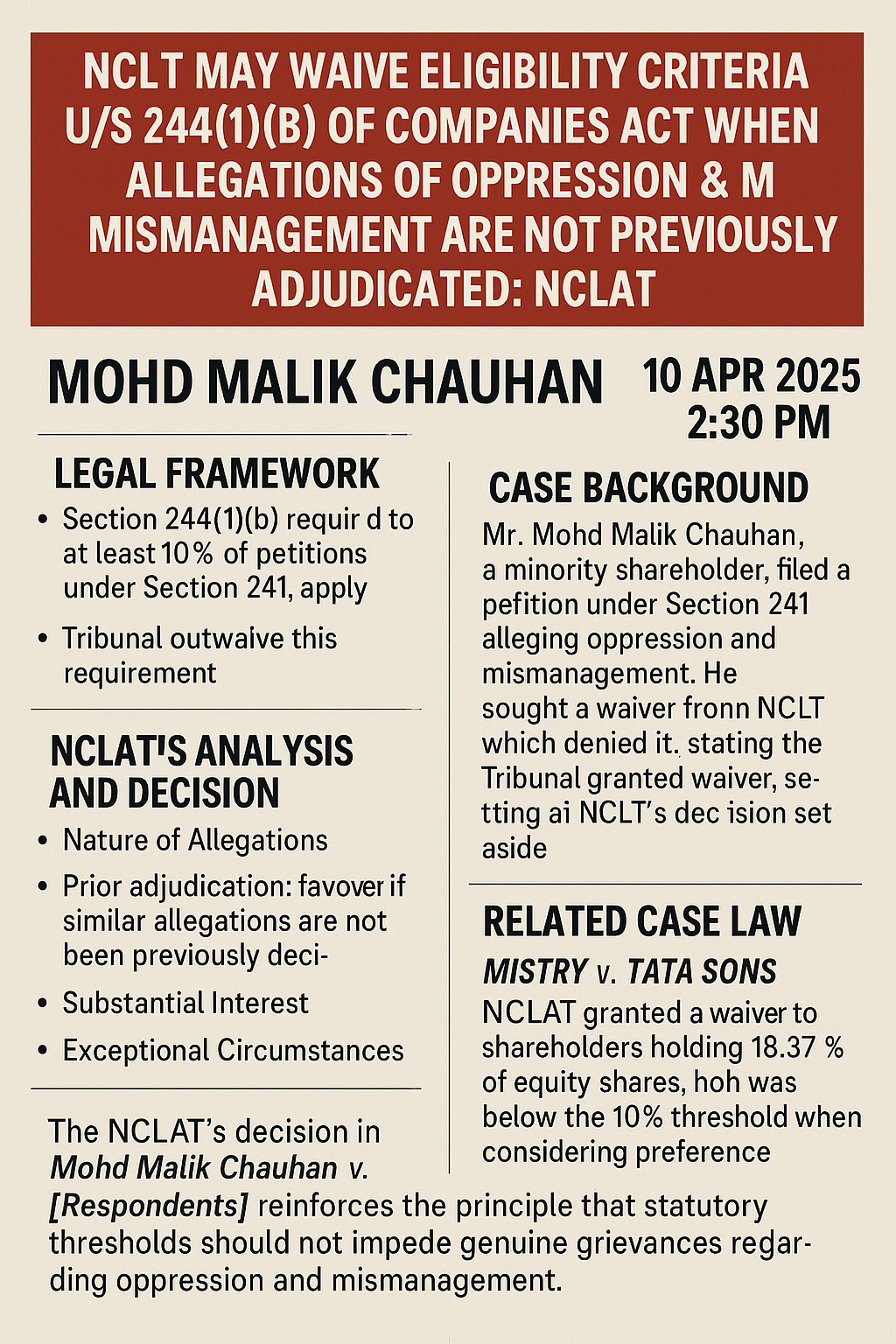 NCLT-May-Waive-Eligibility-Criteria-244-Of-Companies-Act-When-Allegations-Of-Oppression-And-Mismanagement-Are-Not-Previously-Adjudicated