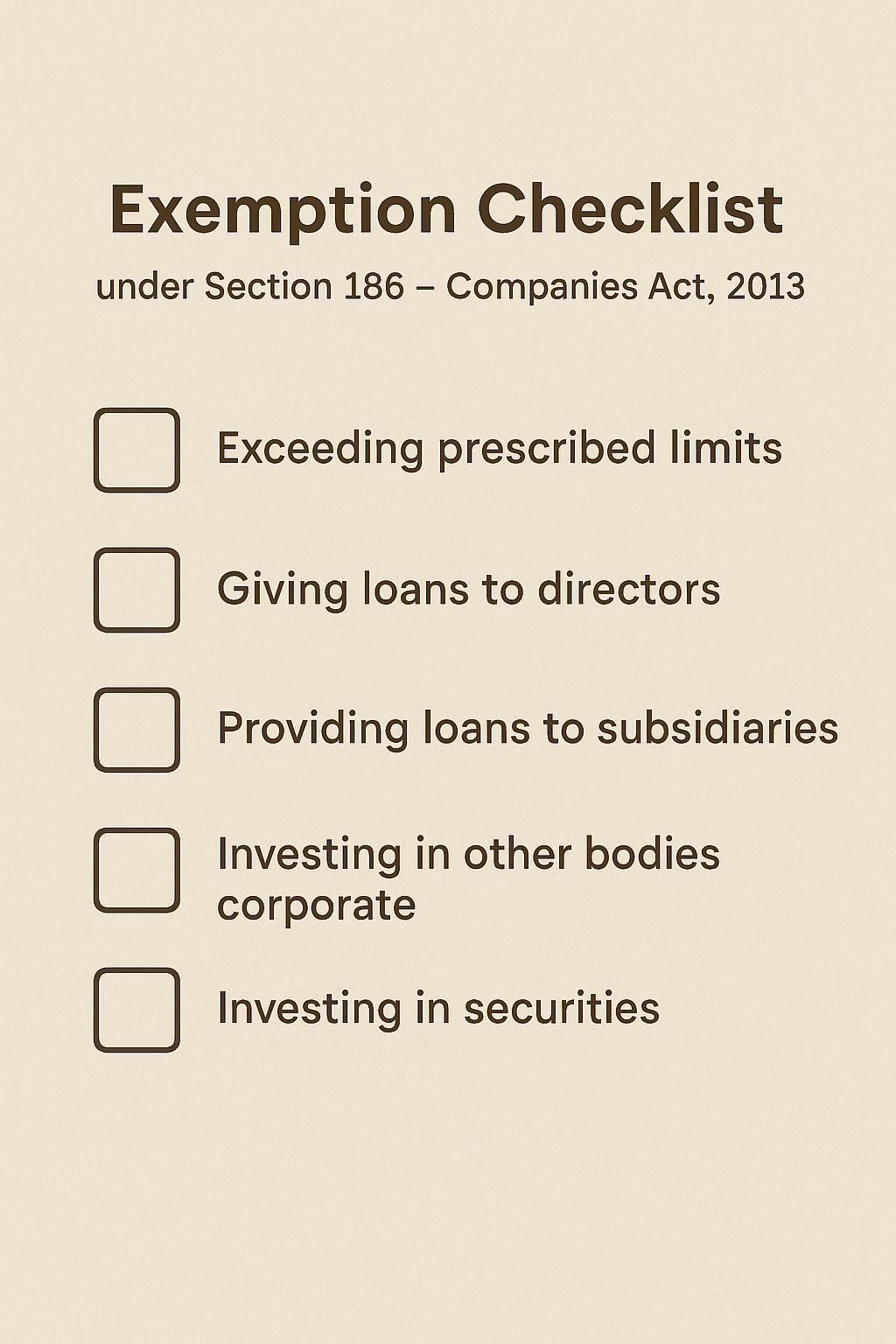 Exemption Checklist under Section Companies Act, 2013