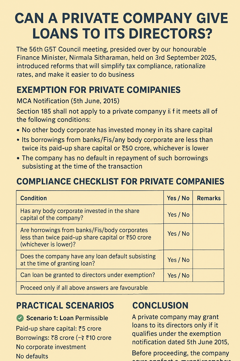 Loans to Directors by Private Companies: Legal Framework and Exemptions