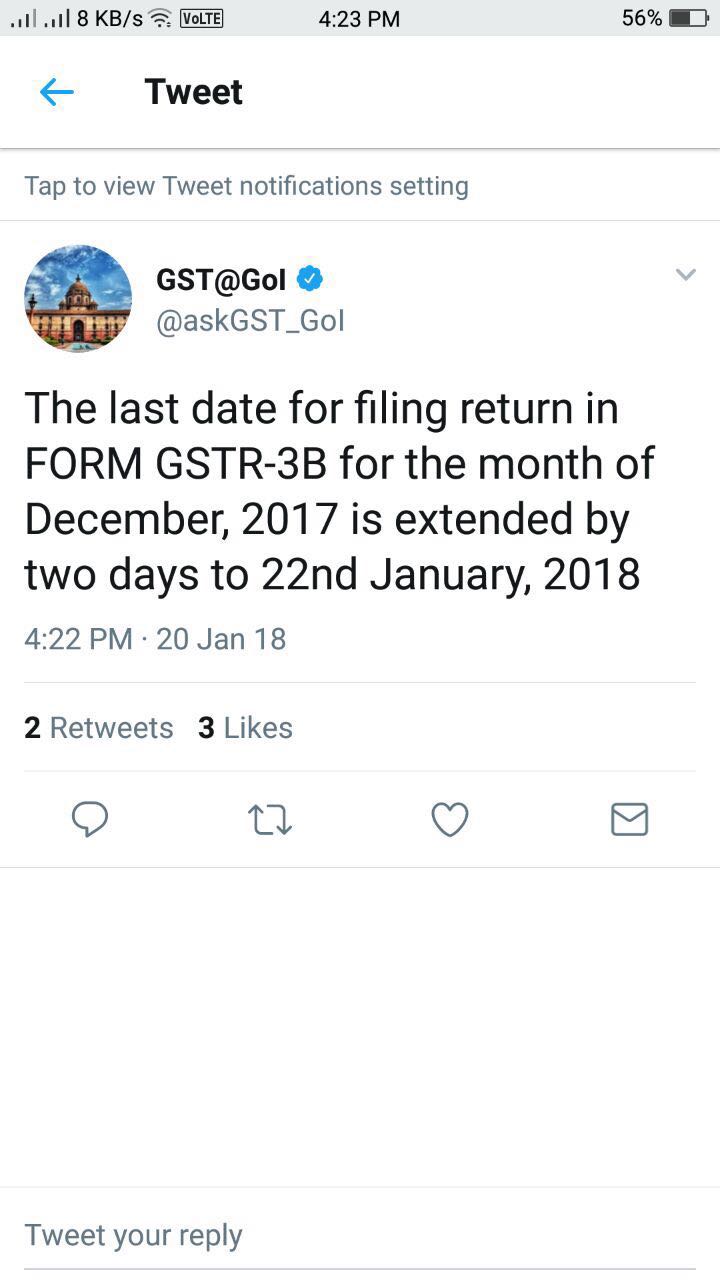 Last date for filing GSTR 3B Extended