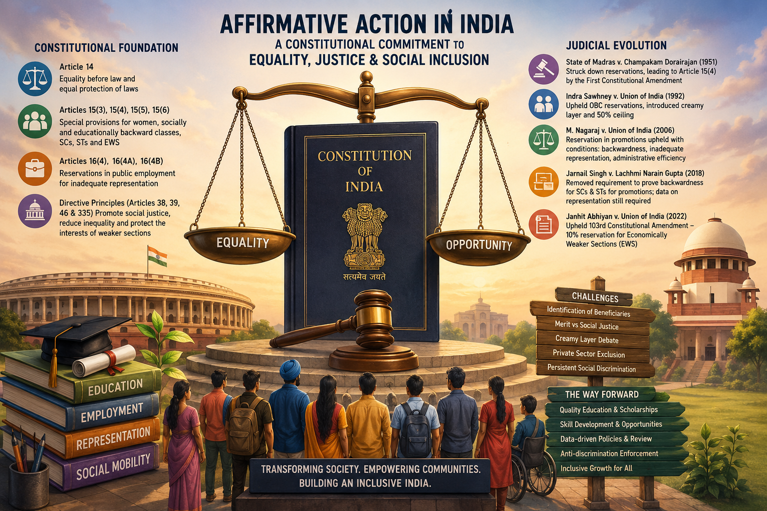 Affirmative Action in India: Constitutional Framework, Judicial Evolution, Contemporary Challenges, and the Way Forward